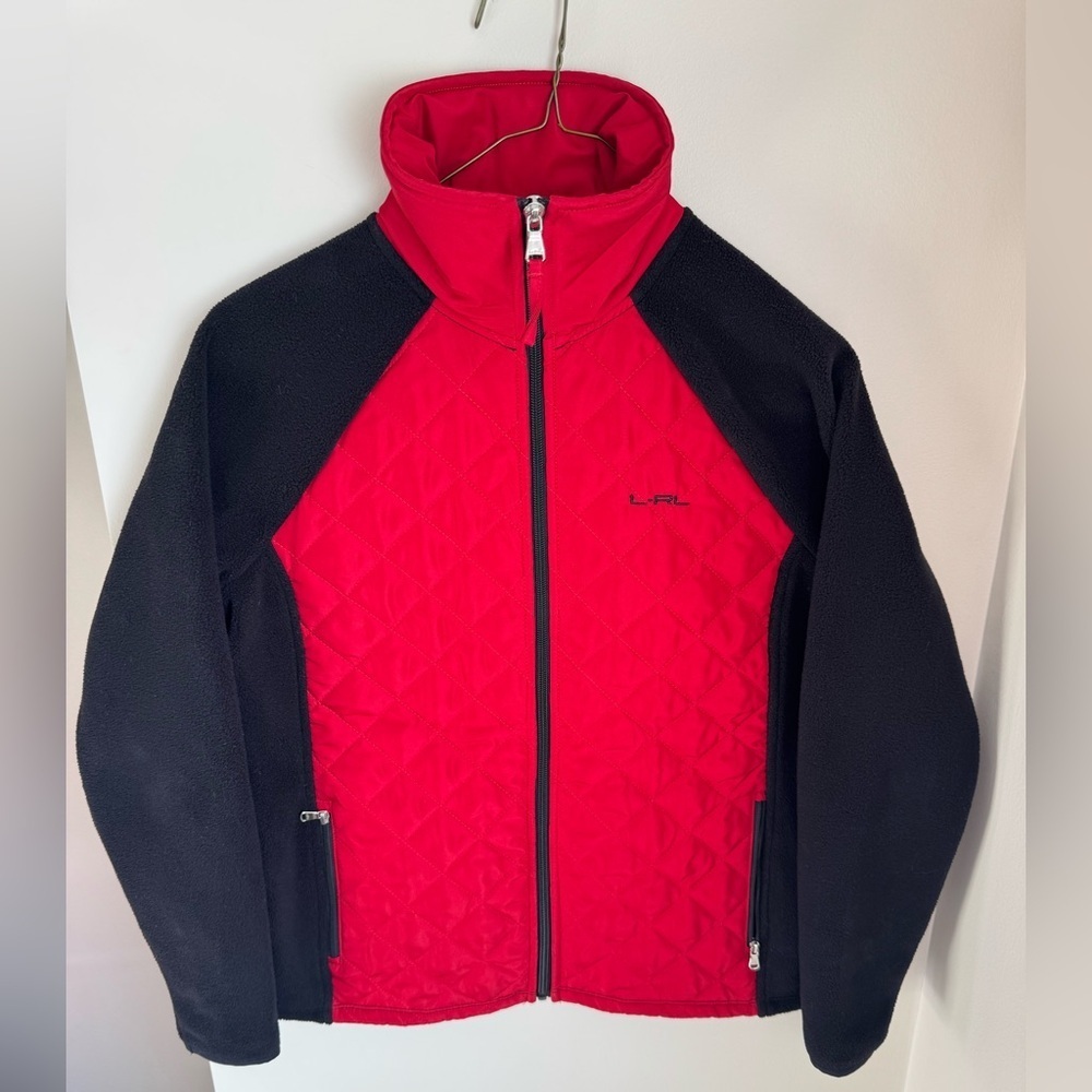 L-RL Rallh Lauren Active Red/Black Full Zip Size Petite Small